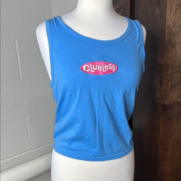 clueless Tops - Clueless Sky Blue Crop Tank Top baby T with Pink Emblem Size XL